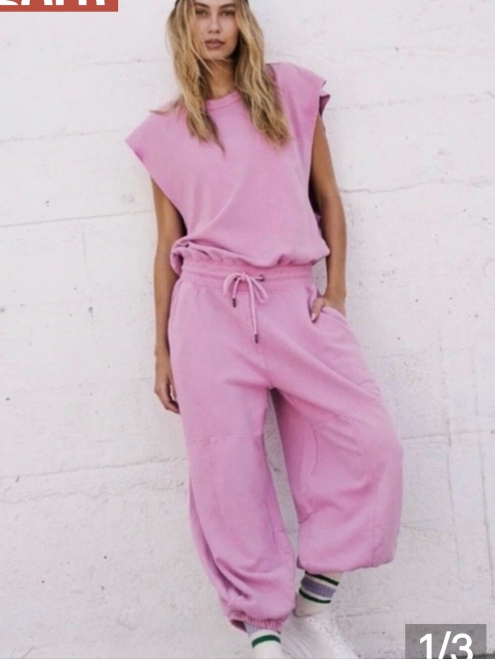 20) Pink Sleeveless Jumpsuit with Drawstring Waist